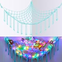 EllaSeek Toy Hammock for Stuffed Animals Large Soft Toy Storage Organizer with LED Lights, Corner Hanging Net Soft Cuddly Holder for Kids Girls Preppy Room Bedroom Nursery Playroom Decor