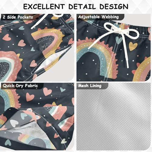 Pigsaly Boys Swim Trunks Colorful Boho Rainbow Hearts Pattern Boys Board Shorts Swimsuit Swimwear Summer Bathing Suit 5T3
