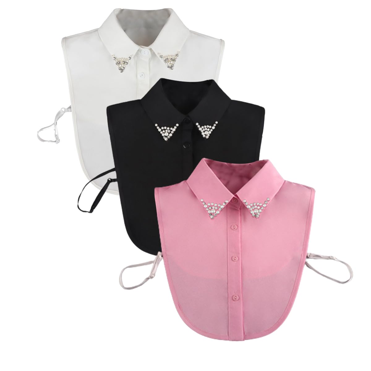 LoudSung FAKE HALLAR Abnehmbares Halbhemd -Hemdbluse falsche Kragen Sets elegante Diamantreine Farbe für Frauen Mädchen 3pcs