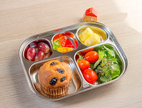Stainless Steel Divided Plates Tray, 5 Section, Kids Toddlers Babies Small Size, Compact Serving Platter, Dinner Snack, Camping Dishes (2 Pack) #TOP5
