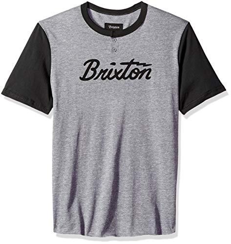 Brixton Men's Jolt IV Short Sleeve Standard Fit Henley Knit Tee, Heather Grey/Washed Black, XS