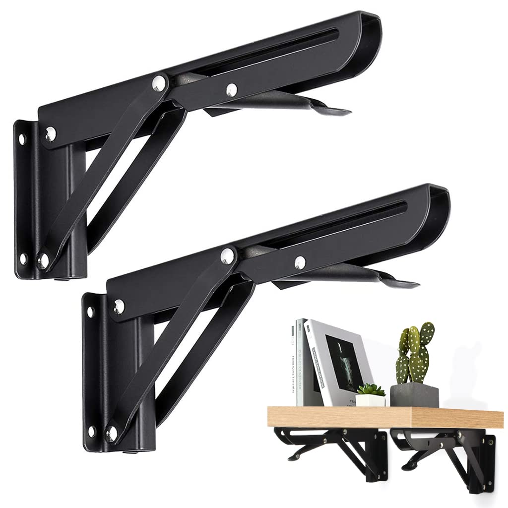 HASTHIP® 8" Foldable Shelf Bracket, 2 Pcs Heavy Duty Metal Brackets for
