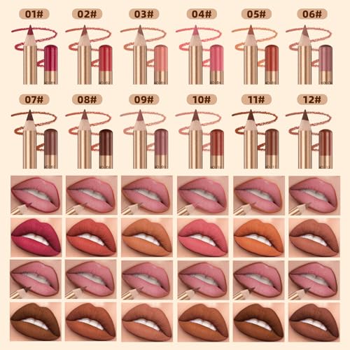 12 Colors Matte Lip Liner Set,EOGRFW Lip Liner Pencil,Waterproof Smooth Lip Pencils,Long Lasting Slim Lip Liner,Lipliner Pencil for Women,Plump Nude Lip Shape Lip Definer Pencil - Image 4