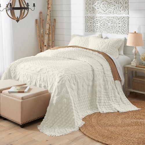 BrylaneHome Bedding Lightweight All Season Georgia Chenille Bedspread Ultra-Soft 100% Cotton with Medallion Pattern - Twin, Blue