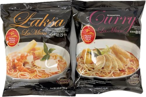 Singapore Laksa La mian & Curry La mian Variety Pack. No MSG, No Artificial Color and FlavorPremium...