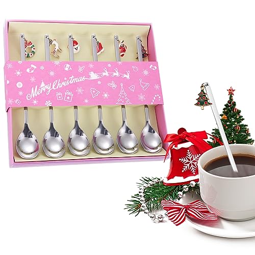 Cuillères à Café de Noël, 6 Pcs Cuillères en Acier...