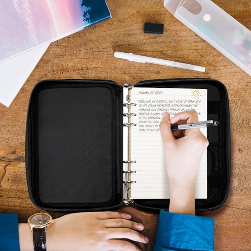 Zannaki Classeur A5 à fermeture éclair avec poches de classeur, intercalaires, papier de recharge, carnet de notes rechargeable à 6 anneaux pour planificateur personnel, journal, argent, budget – vue 5