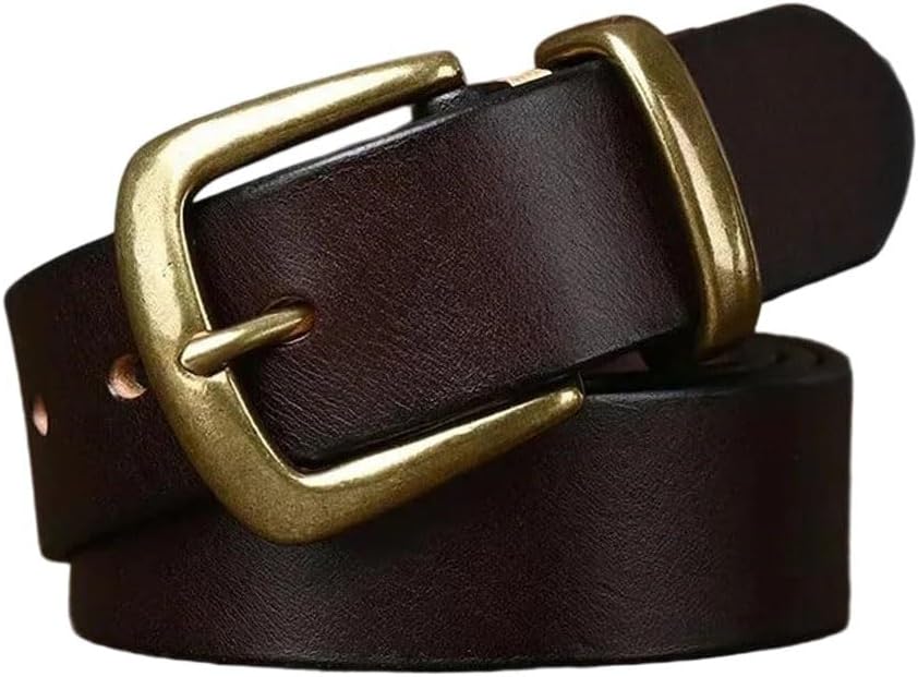 Men's Leather Belt - 3.3 cm Solid Cowhide with Copper Buckle for Casual Jeans