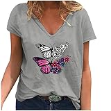 T-shirt girocollo basic vestibilità regolare allentata pentole casual per donne a maniche corte scollo a v t-shirt moda donna camicetta, grigio., XXL