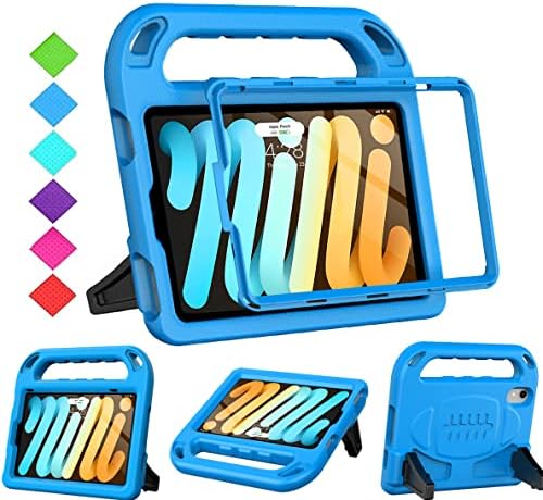 BMOUO Kids Case for iPad Mini 6 2021, iPad Mini 6th Generation Case for Kids, iPad Mini 6 Case with Screen Protector, Shockproof Handle Stand Kids Case for iPad Mini 6 8.3” (iPad Mini 6th Gen), Blue