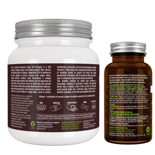 Vegan Collagen Protein Powder + Astaxanthin Complex Vegan Bundle, Complete Collagen Boosting Formula + Natural Astapure Providing 4 Mg H. Pluvialis Astaxanthin For Hair, Skin & Nails, By Igennus #TOP5