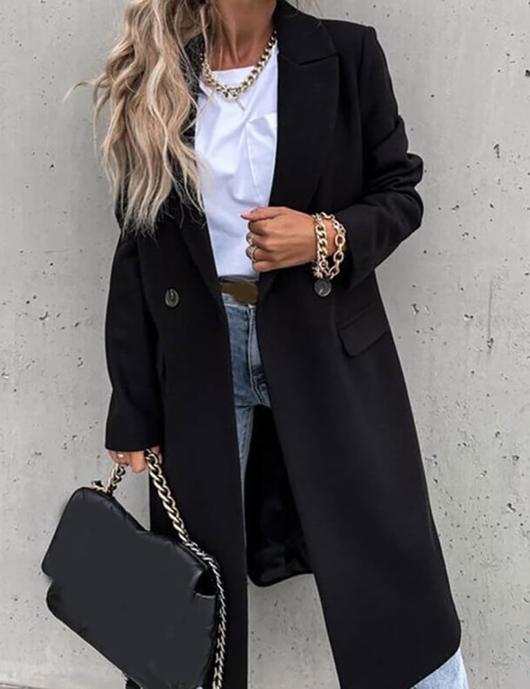 IDEALSANXUN Womens Long Wool Coats Fall Winter Notch Lapel Dressy Peacoat Jackets
