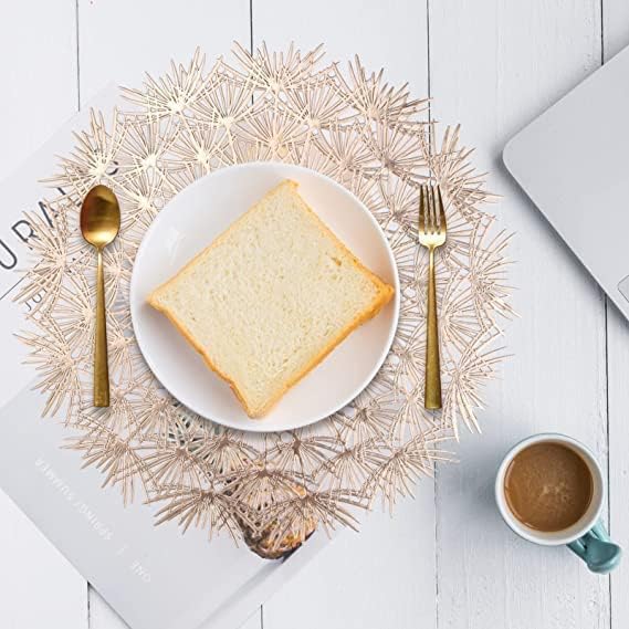 HomeCloud Polyvinyl Chloride Table mat Round ShapeTable mat Round Cutwork Design mat Dining Table mats Dressing Table MATS Bed Side Table mats(Sun_Gold,1)