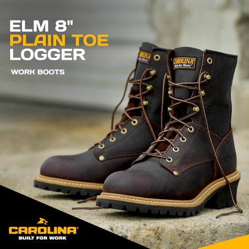 Carolina Elm 8” Unlined Logger Boots for Men - Unlined Leather Upper, Pillow Cushion Footbed, and Welted Oil- and Slip-Resistant Outsole, EH Rated2