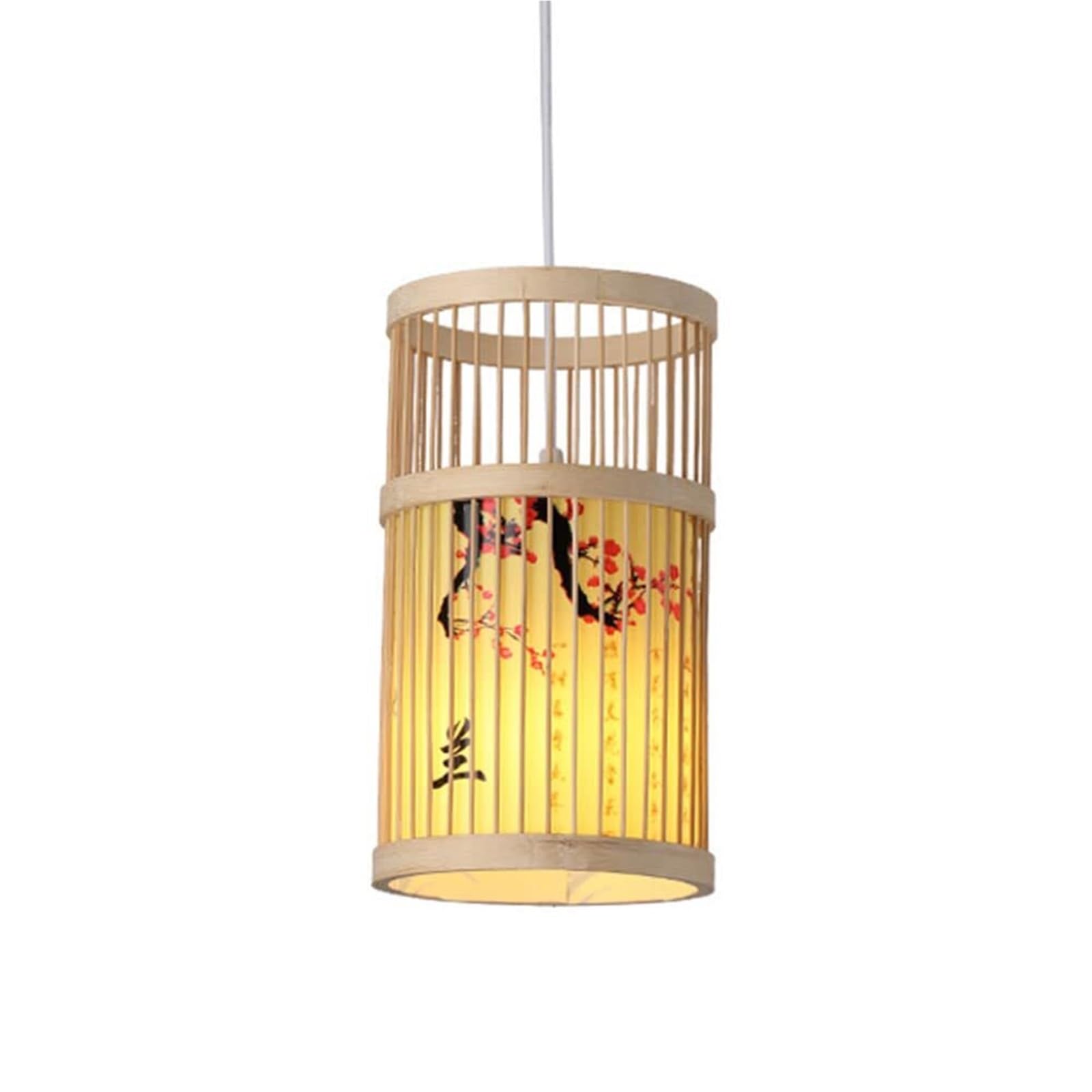 KHUKHU Kitchen Island LED Ceiling Fixture Single Light Wooden Pendant Light Bamboo Wicker Chandelier New Chinese Style Ceiling Light Fixture Lampshade for Living Room Restaurant(C)