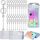 Sasylvia 60 Pcs Beadable Keychain Bars Bulk Making Kit 20 Beaded Keychain 20 Bag 20 Thank You Cards for DIY Keyrings Charms(Silver)