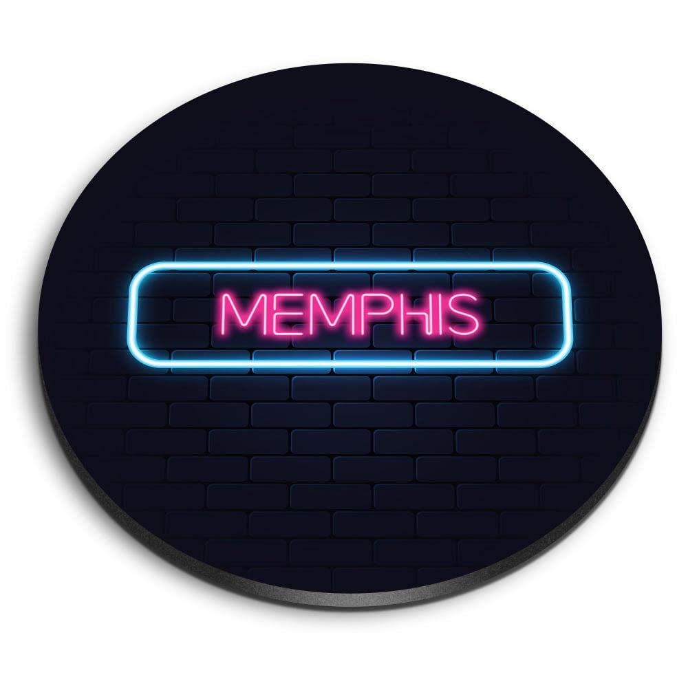 1x Round MDF Magnet 6cm - Neon Sign Design Memphis Name - Fridge Locker Office Whiteboard Toolbox #352297
