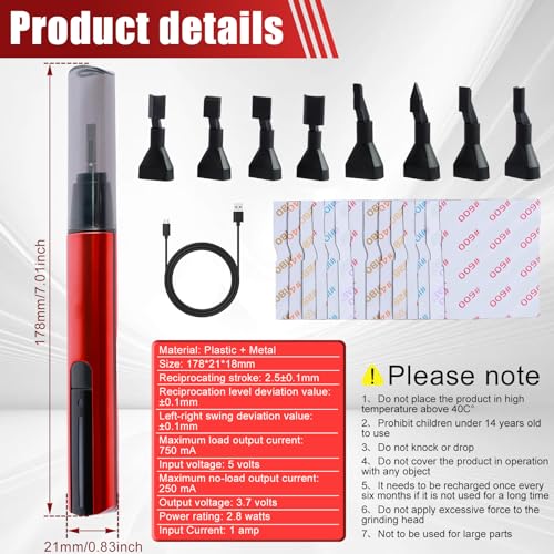 Säbelschleifer mit 8 Arten Schleifköpfe 12 Arten Schleifpapier Mini-Stiftschleifer Überlastschutz 3-Gang Reciproschleifer USB-Schnellladung Elektrischer Schleifstift 10 Funktionale Lichteffekte