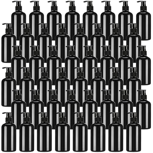 Image of CroBlissful 48 Pcs Empty Plastic Pump Bottles 8oz Refillable Lotion Pump Bottle Containers with Dispenser for Shampoo, Conditioner, Face Cream, Massage Oil, Liquid Soap (Black)