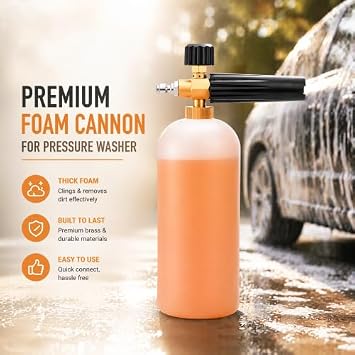 Fasmov Foam Cannon, Car Wash Pressure Washer Jet Wash 1/4 Quick Connector Adjustable Snow Foam Lance Foam Blaster, 1 Liter