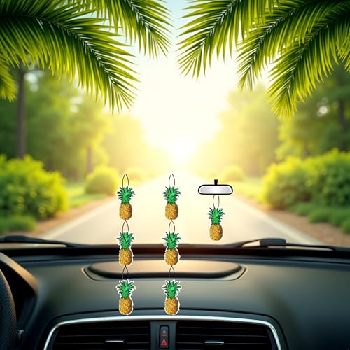 Image of 6 Pcs Pineapple Car Air Fresheners, Funny Pineapple Hanging Car Air Fresheners Long Lasting Cute Car Mirror Scented Hanging Car Decoration Ornaments Gift Interior Accessories for Men Women