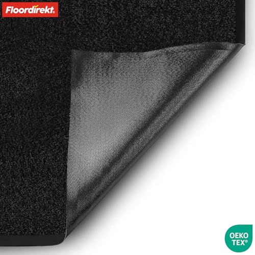 Floordirekt Schmutzfangmatte Rhine - waschbare & leistungsstarke Fußmatte - Sauberlaufmatte mit Rutschfester Rückseite - Türmatte für den Eingangsbereich (Schwarz, 90 cm x 120 cm)
