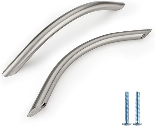 homdiy Paquete de 25 tiradores de gabinete de 5 pulgadas con arco de níquel cepillado para gabinetes de cocina, herrajes sólidos para gabinetes de