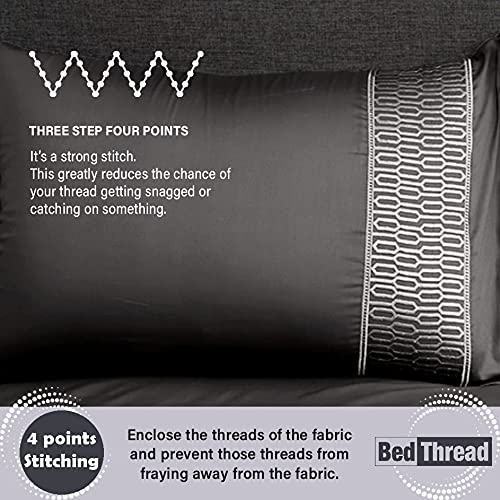 BBed Thread - Egyptian Cotton Double Duvet Cover Set Charcoal Grey, 400 Thread Count Long Staple Egyptian Cotton Double Bed Duvet Set Grey, Quilt Bedding Set, Felicia Viscose Embroidered Duvet Covers - Image 4