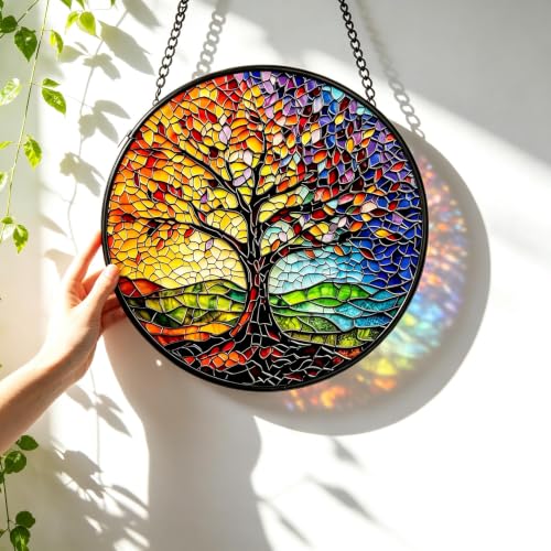 Rbhonb Stain Glass Window Hanging,Colorful Tree of Life Sun Catchers Indoor Window Suncatcher Garden Home Decoration Gifts for Women, Men, Wife, Nana and Mom for Christmas, Birthday 7.9 Inch — view 2