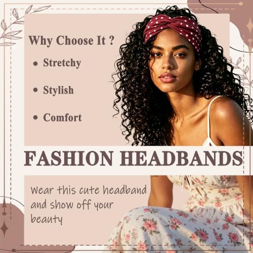 FULZTEY Polka Dot Headbands for Women Boho Wide Cross Hair Bandana 4Pcs — view 4