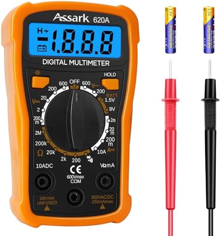 Digital Multimeter Voltage Tester, Assark 2000 Counts Multimeter Measure AC DC Voltage DC Current, Meter Tester Test Volt Ohm Amp Diode Continuity, Resistance, Backlit LCD Display, Data Hold Function