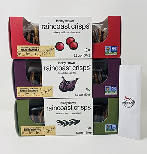 Raincoast Crisps Crackers Crisp Snack Cracker Variety Bundle by Lesley Stowe - Cranberry Crisps & Hazelnut, Rosemary Raisin Pecan, Fig & Olive And Kokobunch Kit | 3 Pk - 5.3 oz