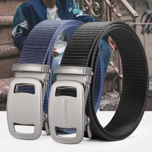 Weave Waist Band Simple Wild Style Men Luxury Brand Automatic Buckle Waistband Business Casual Nylon Braided(black)2