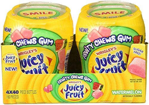 Juicy Fruit Fruity Chews Watermelon Sugarfree Gum, 40 piece (4 Bottles)