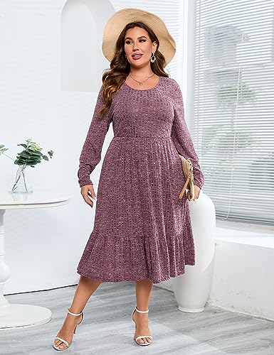 Image of ShopWonder Womens Plus Size Ribbed Knit Sweater Dress Long Sleeve Stretchy Comfy Casual Fall Dress with Pockets