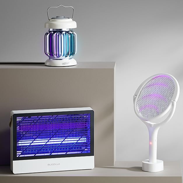 Raqueta mosquitos eléctrica y 2 lámparas antimosquitos para interior y jardín