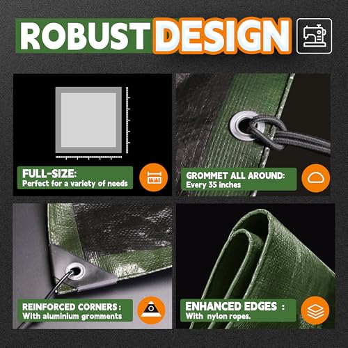 RAINDEWAY 8x8 Feet Tarp Waterproof,9Mil Green/Black Poly Tarps Cover - Image 4