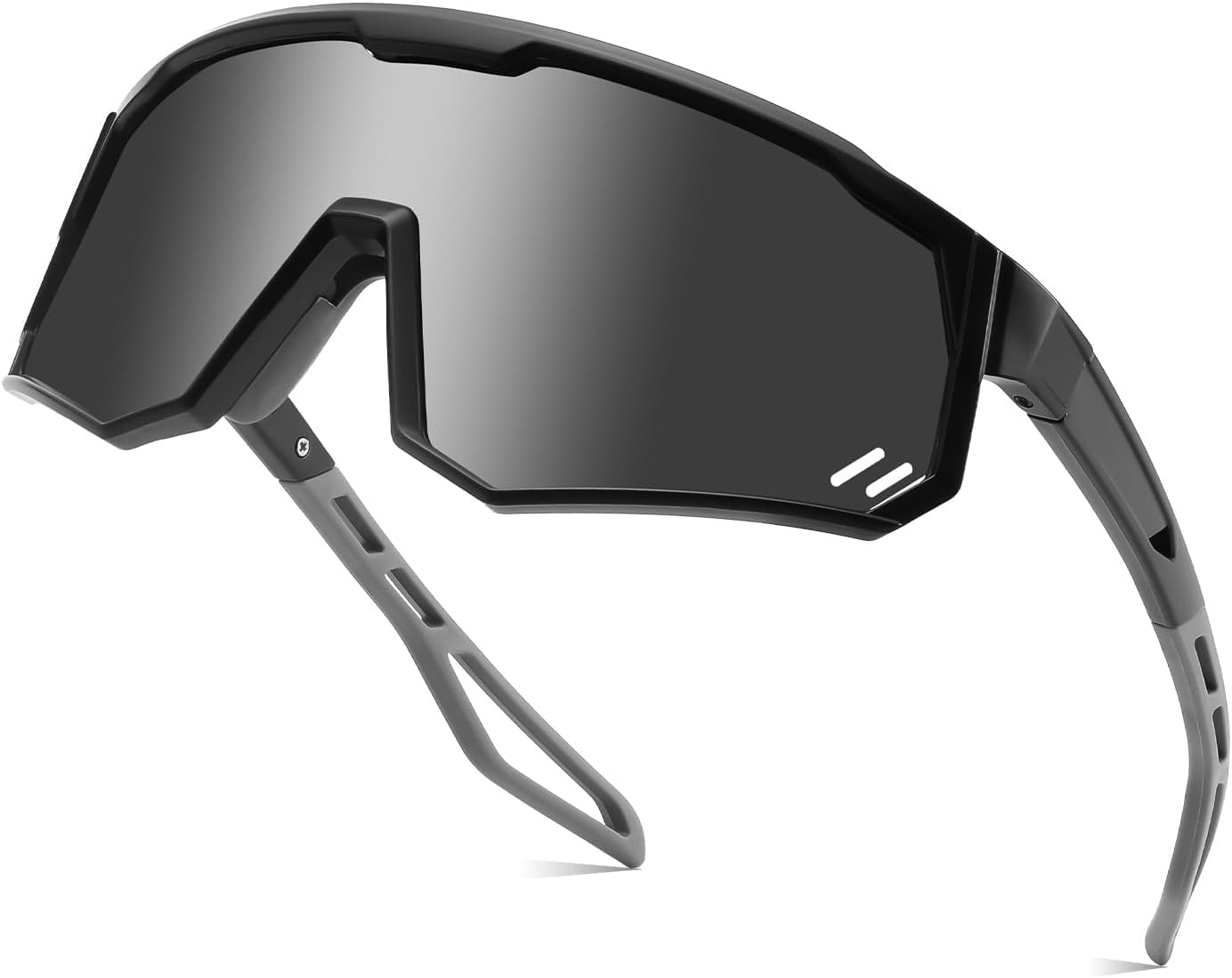 Karsaer Polarized Cycling Glasses Sports Sunglasses, UV400 Protection Baseball Running Glasses for Men Women Youth E1267, Large, Black, Grey