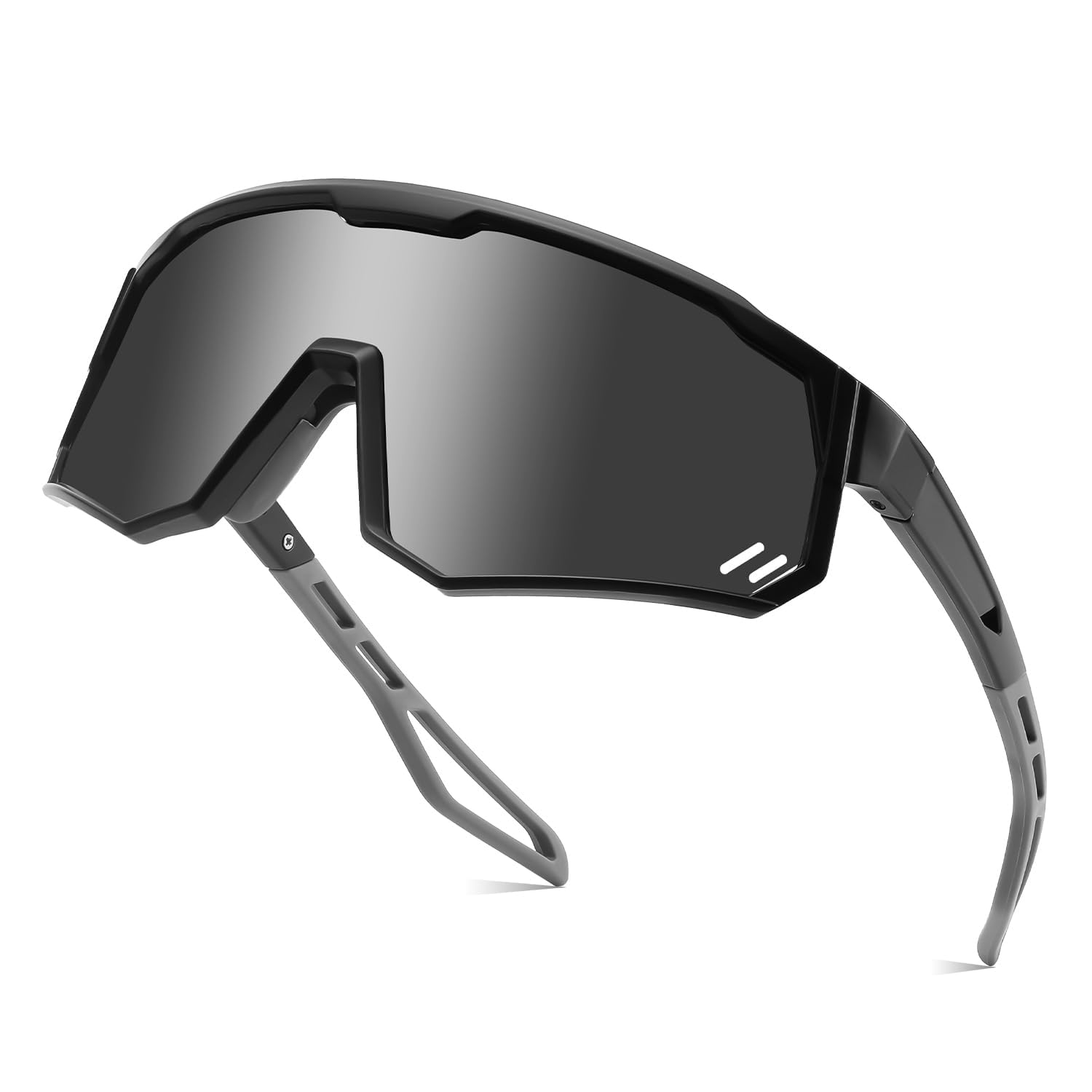 Sponsored Ad - Polarized Cycling Glasses Sports Sunglasses, UV400 Protection Baseball Running Glasses for Men Women Youth E1267, Large, Black, Grey