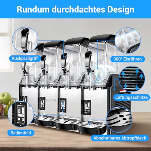 LEEVOT Kommerzielle Slushie-Maschine - 4 Tank 48 Litres Margarita-Maschine Gefriergetränke-Hersteller für Restaurant, Bar, Party - 1500W Edelstahl-Slush-Smoothie-Maschine – Bild 5
