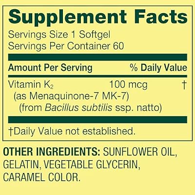 Spring Valley Vitamin K2 100mcg- 60 softgels (Pack of 1), Set by Basket Goods