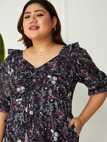 Image of Miss Chase A+ Women's V-Neck Three-Quarter Sleeve Floral Wrap Chiffon Midi Dress