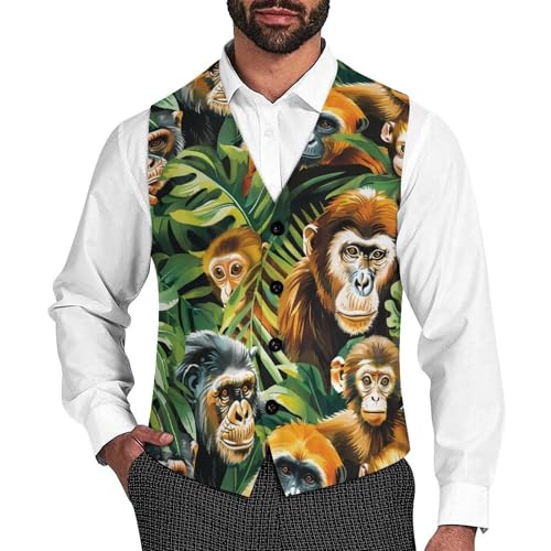 Tropical Monkey Novelty Men's Suit Vest Funny Formal Dress Vests Business Waistcoat