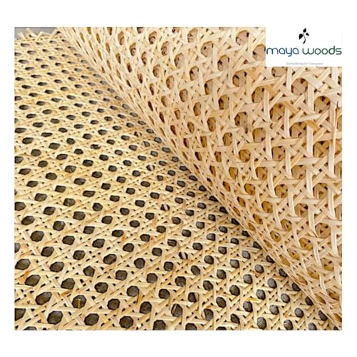 Image of 24 inch Width Premium Natural Rattan Cane Webbing Roll - Pre-Woven Bamboo Mesh Sheet for Chair, Cabinet, Basket & DIY Caning Projects - Imported Solid Wood Cane Mat (24x24 Inches)