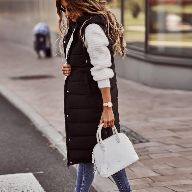 Womens Long Puffer Vest Quilted Hooded Zip Up Sleeveless Vests Jackets Padded Fall Winter Jacket Coat4