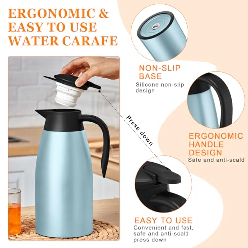 Image of Norme 2 Pcs Thermal Coffee Carafe Insulated Stainless Steel Coffee Carafe for Hot Liquid Vacuum Thermal Pot Creamer Pitcher Dispenser with Brushes Keeping Hot Water Milk(Blue)