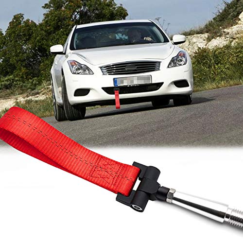 Xotic Tech Red JDM Racing Style Tow Hole Adapter with Nylon Towing Strap for Nissan 370Z GTR Juke/Fit Infiniti G37/Q60 FX35 FX45 FX50 QX70 /Lancer Evolution Evo X10