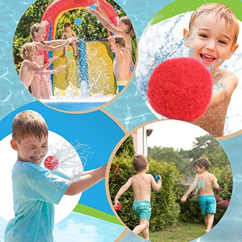KUANGO 60 Cotton Water Balls Toys for teens and adults, Reusable Splash Water Balls Trampoline Toys Accessories with Bag, Pool and Beach Water Balloons for Outdoor Water Toys 4-8 8-12
