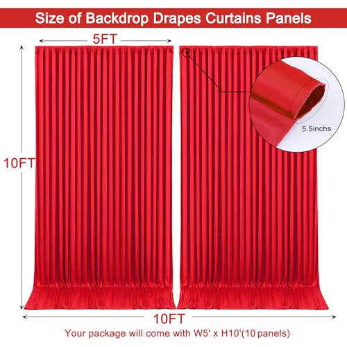 Image of 50x10ft Red Backdrop Curtain for Wedding Parties Wrinkle Free Fabric Red Drapes Backdrop Decoration for Baby Shower Birthday Photography Decoration 10 Panels, 5ft x 10ft
