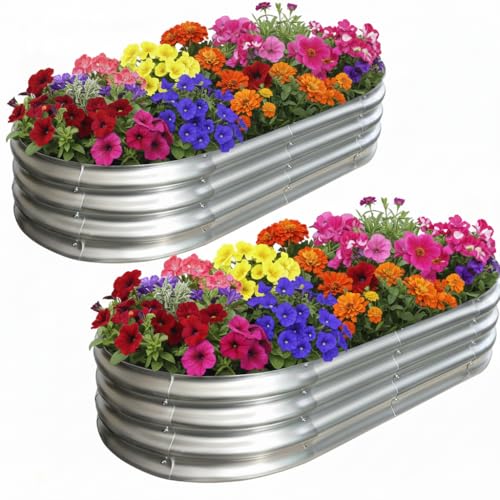 Eclaron Raised Garden Bed Kit,2 Pack 4x2x1ft Galvanized Garden Beds Outdoor with Safety Edging,Rust-Resistant Garden Bed - Oval Large Metal Planter Box for Vegetables…